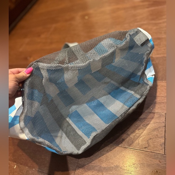 Blue and White Striped Mesh Beach Summer Sand Tote - Picture 3 of 5